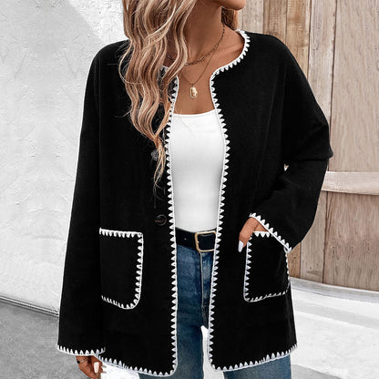 Manteau Bicolore Longue Manche avec Poches