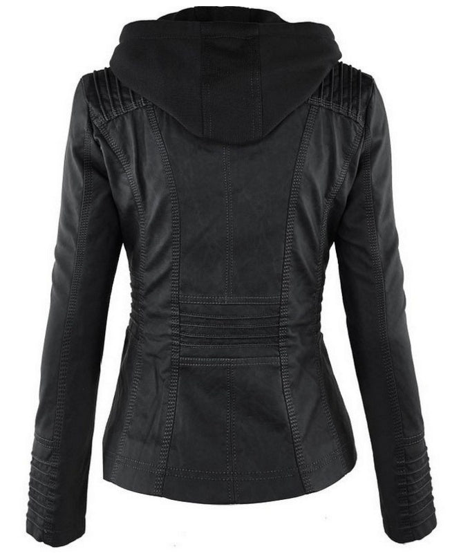 Veste en Simili Cuir avec Capuche Amovible
