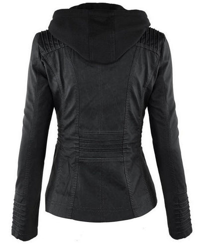 Veste en Simili Cuir avec Capuche Amovible
