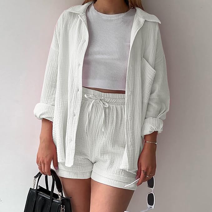 Lénaé – Ensemble Chemise & Short Uni en Coton