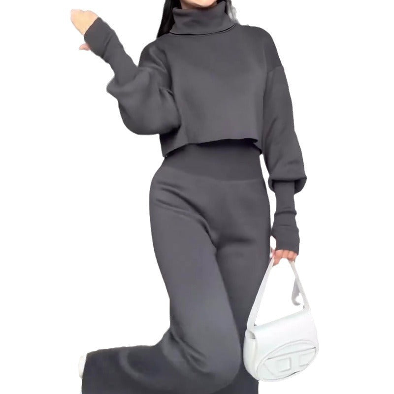 Ensemble de Mode Gris à Col Roulé et Pantalon Taille Haute