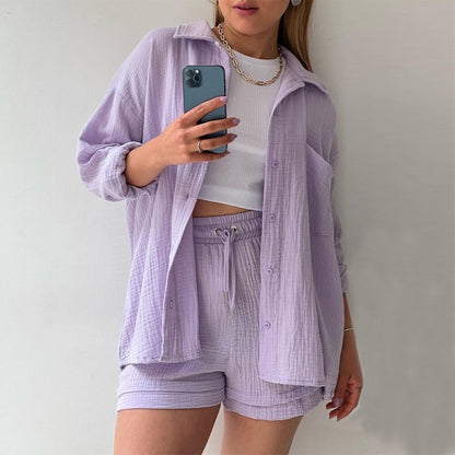 Lénaé – Ensemble Chemise & Short Uni en Coton