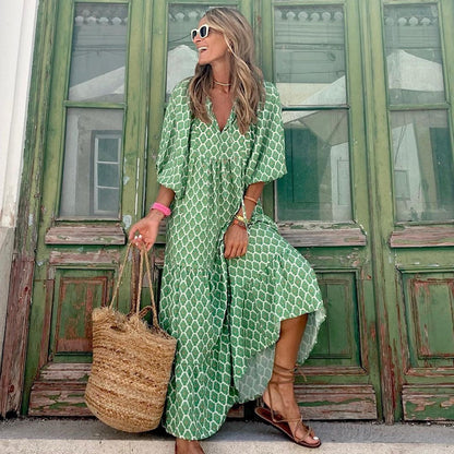Verde vintage robe bohème imprimé floral