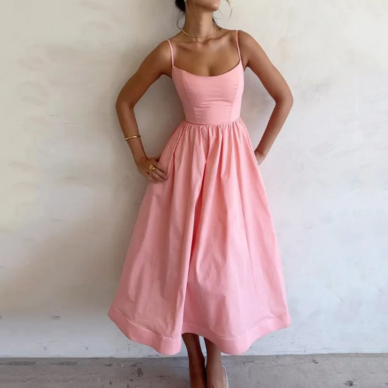 Alya – Robe Longue Évasée à Bretelles Lavande