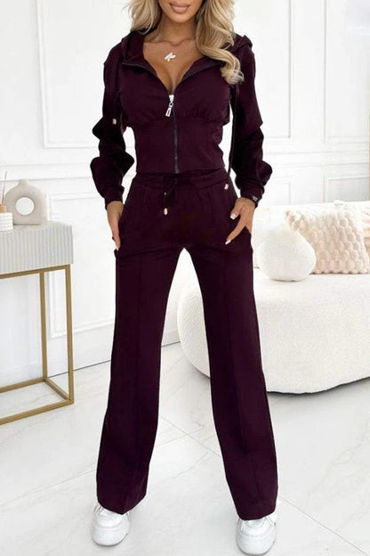 Ensemble Deux Pièces Automne-Hiver avec Veste à Capuche et Fermeture Éclair