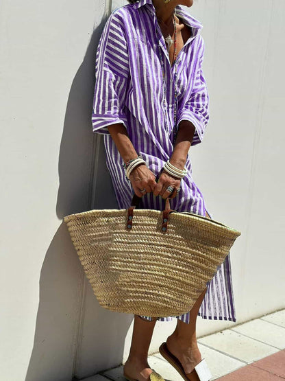Colen - robe chemise classique rayée à lacets