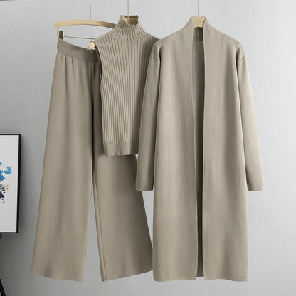 Ensemble 3 Pièces– Gilet Sans Manches, Long Cardigan et Pantalon Large
