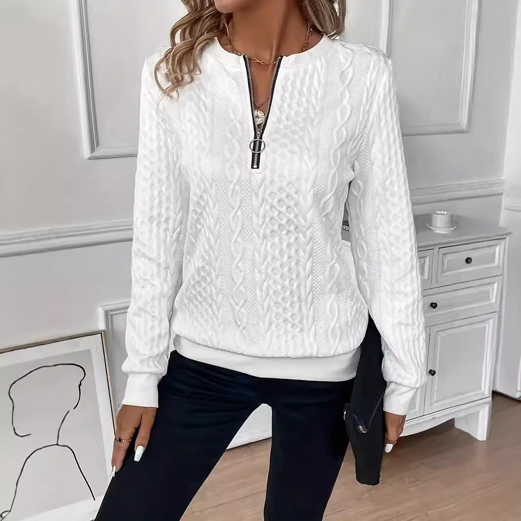 Pull Décontracté Uni à Demi-manches et Fermeture Éclair