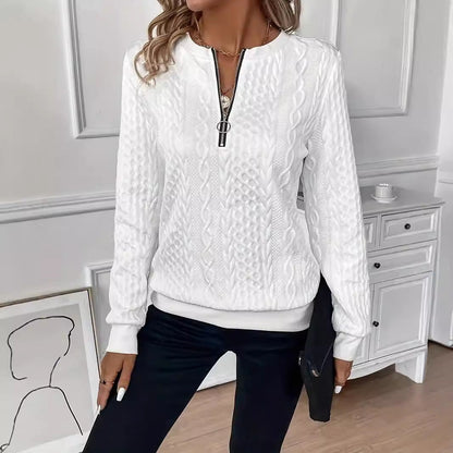 Pull Décontracté Uni à Demi-manches et Fermeture Éclair
