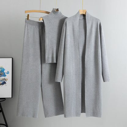Ensemble 3 Pièces– Gilet Sans Manches, Long Cardigan et Pantalon Large