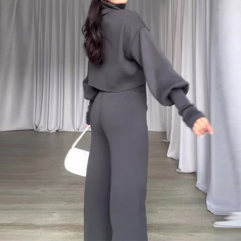 Ensemble de Mode Gris à Col Roulé et Pantalon Taille Haute