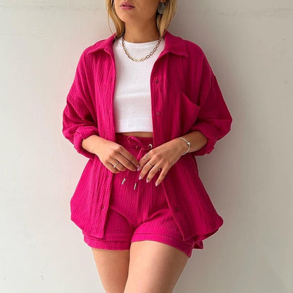 Lénaé – Ensemble Chemise & Short Uni en Coton
