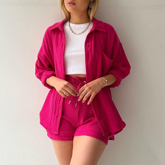 Lénaé – Ensemble Chemise & Short Uni en Coton