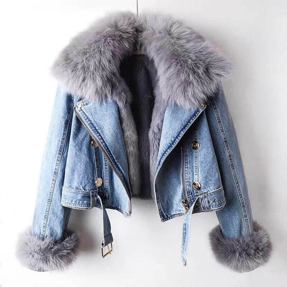 Clara Elegant Denim and Fur Jacket
