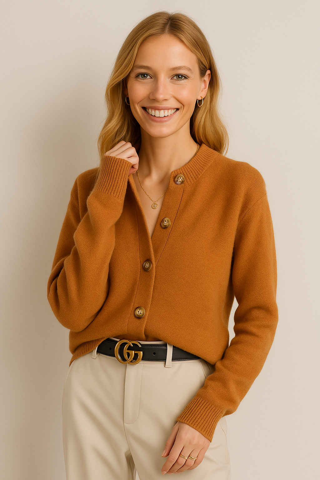 Camille Buttoned Wool Sweater Jacket with Signature Design
