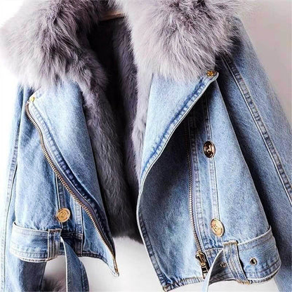 Clara Elegant Denim and Fur Jacket