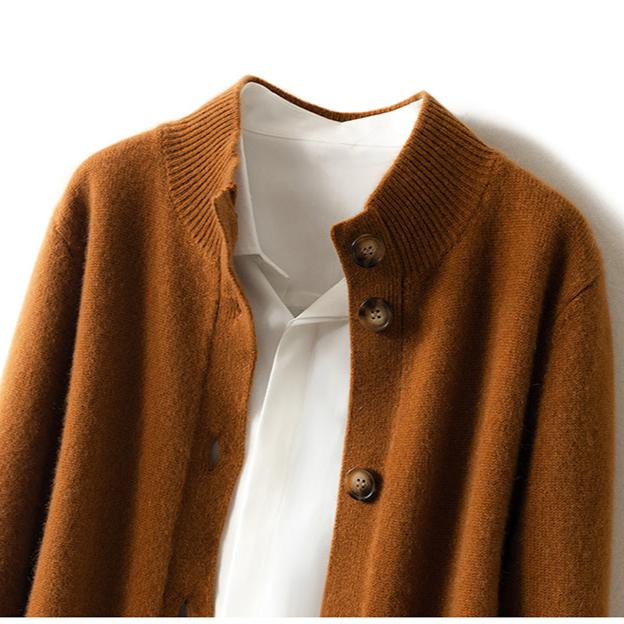 Camille Buttoned Wool Sweater Jacket with Signature Design