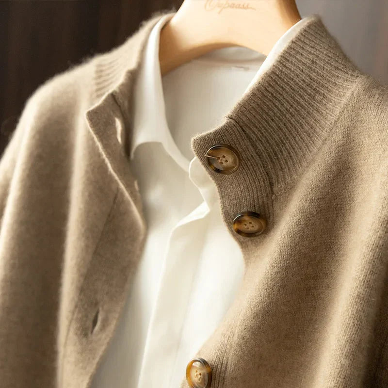 Camille Buttoned Wool Sweater Jacket with Signature Design
