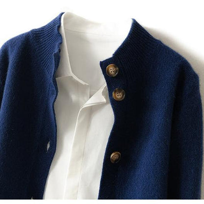Camille Buttoned Wool Sweater Jacket with Signature Design