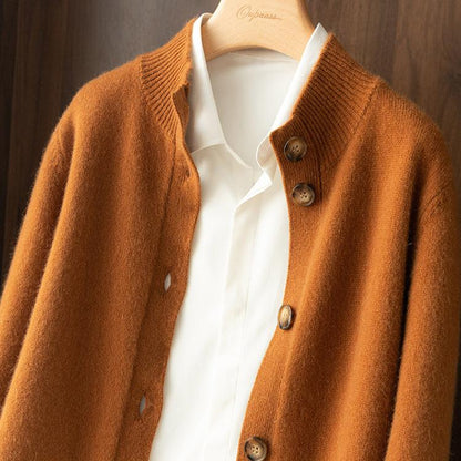 Camille Buttoned Wool Sweater Jacket with Signature Design
