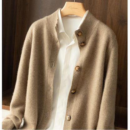 Camille Buttoned Wool Sweater Jacket with Signature Design