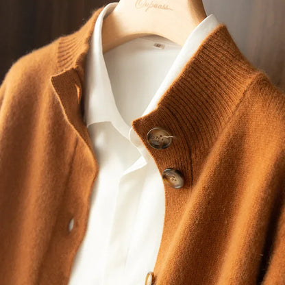 Camille Buttoned Wool Sweater Jacket with Signature Design