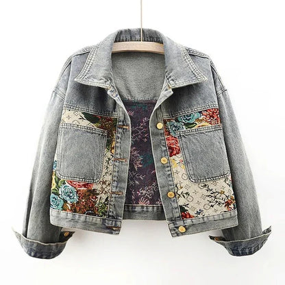 Léa Elegant Floral Denim Jacket