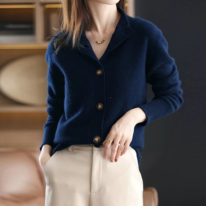 Aurora Soft Cardigan in Woolen Fabric with Cashmere Effect