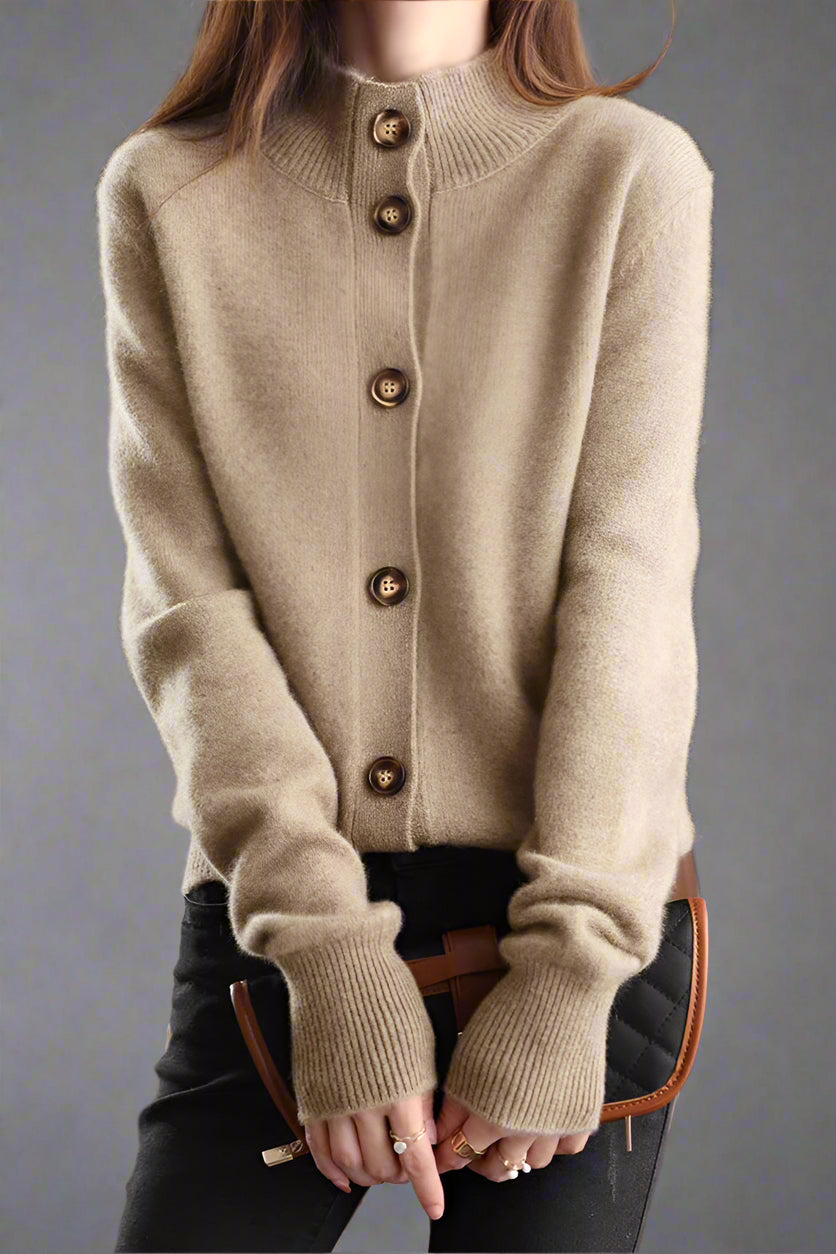 Camille Buttoned Wool Sweater Jacket with Signature Design