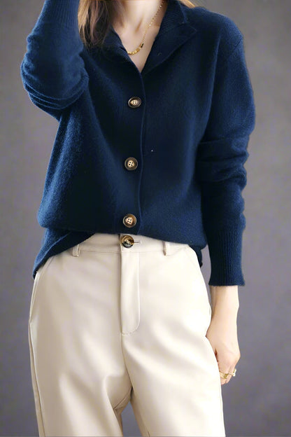 Camille Buttoned Wool Sweater Jacket with Signature Design