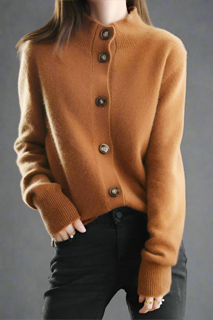 Camille Buttoned Wool Sweater Jacket with Signature Design