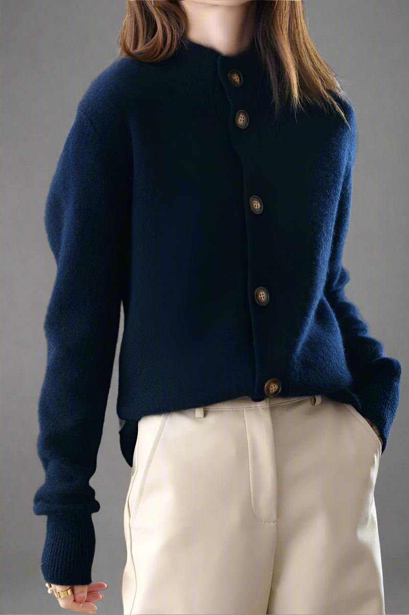 Camille Buttoned Wool Sweater Jacket with Signature Design