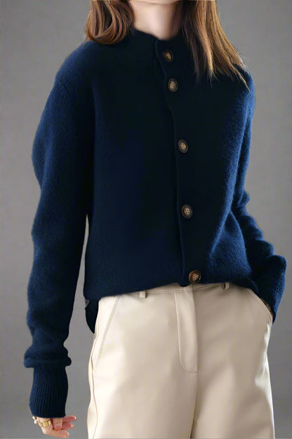 Camille Buttoned Wool Sweater Jacket with Signature Design