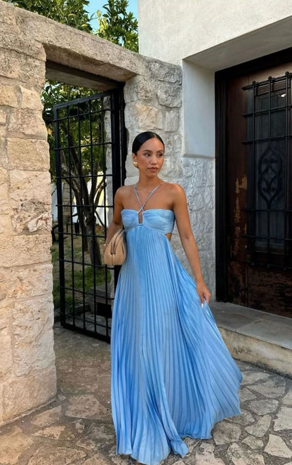 Clémence – Robe Longue Plissée à Bustier Croisé