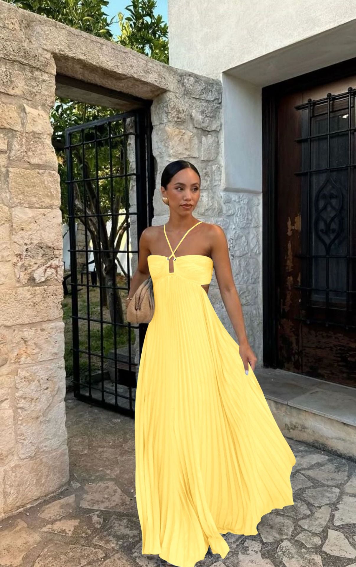 Clémence – Robe Longue Plissée à Bustier Croisé