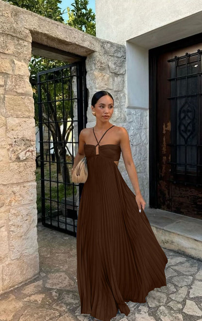 Clémence – Robe Longue Plissée à Bustier Croisé