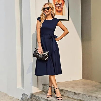 Élodie – Robe Mi-longue Chic Avec Nœud Taille