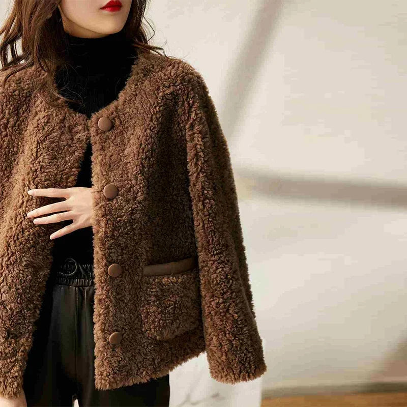 Emma Cozy Winter Coat in Faux Sheepskin