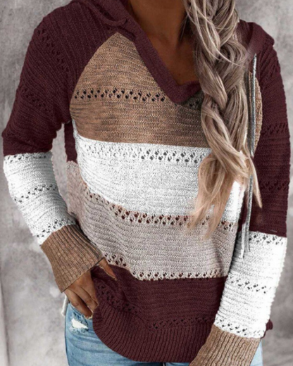 Comfortable Striped Hooded Sweatshirt