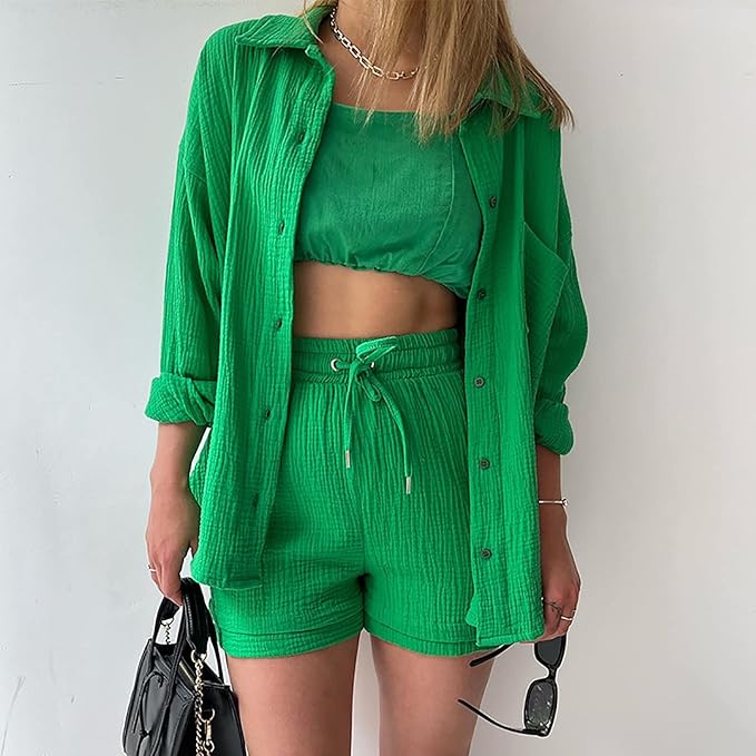 Lénaé – Ensemble Chemise & Short Uni en Coton