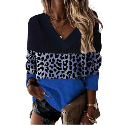 Pull Col V  – Manches Longues Imprimé Léopard