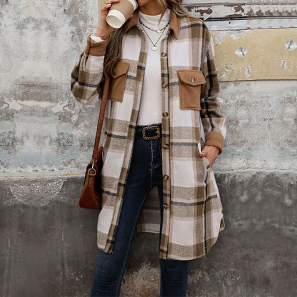 Manteau Long à Carreaux Brossé