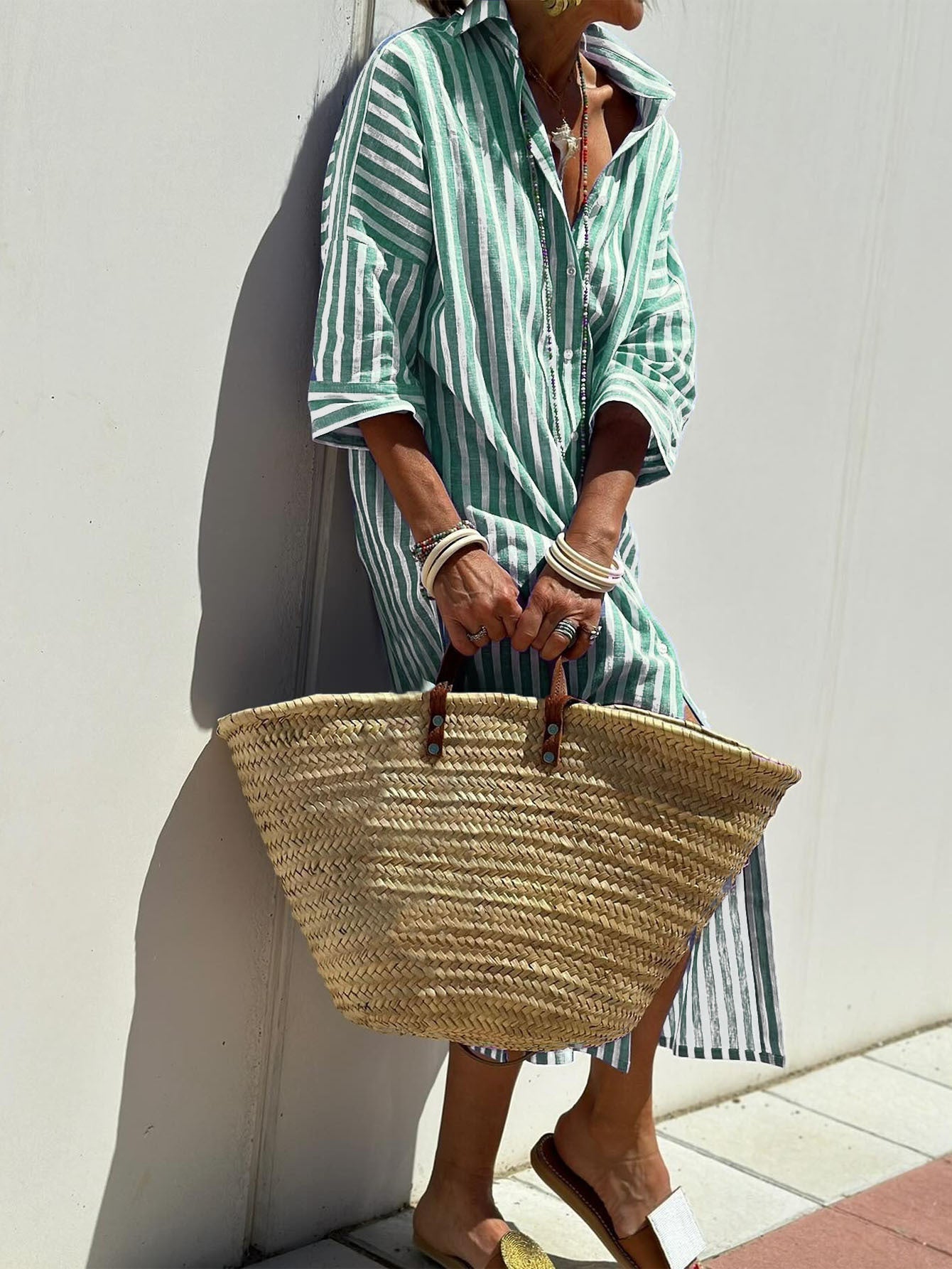 Colen - robe chemise classique rayée à lacets