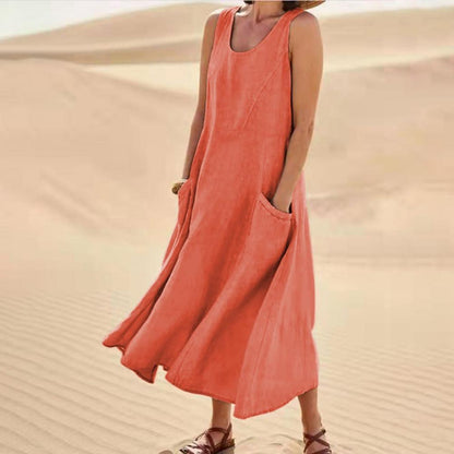 Léa – Robe Longue Sans Manches à Poches
