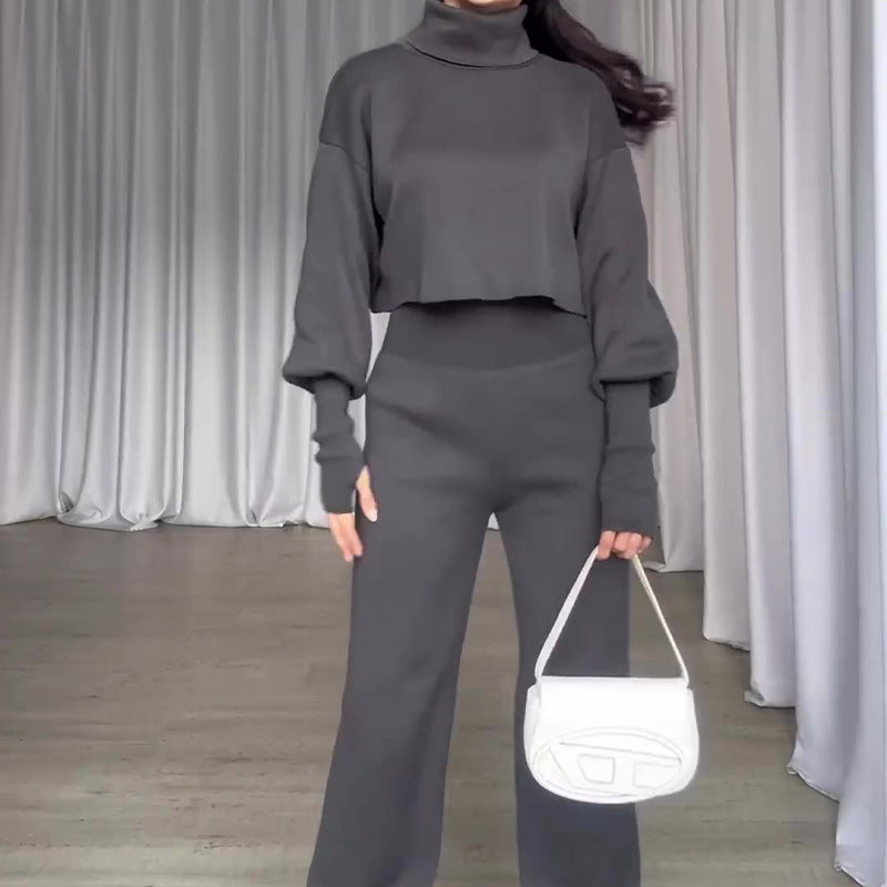 Ensemble de Mode Gris à Col Roulé et Pantalon Taille Haute