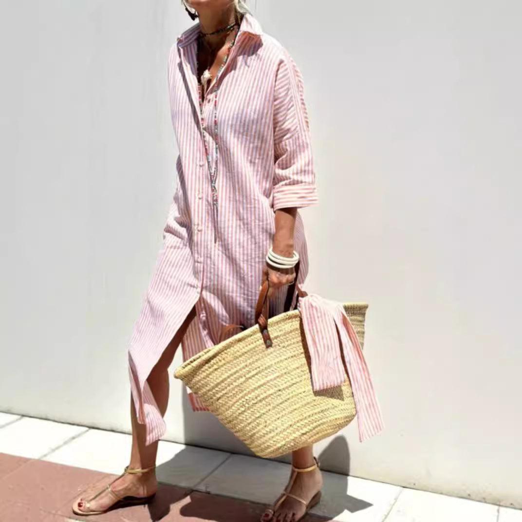 Colen - robe chemise classique rayée à lacets