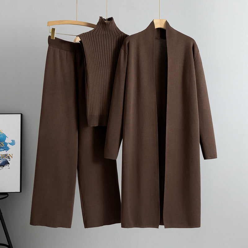 Ensemble 3 Pièces– Gilet Sans Manches, Long Cardigan et Pantalon Large