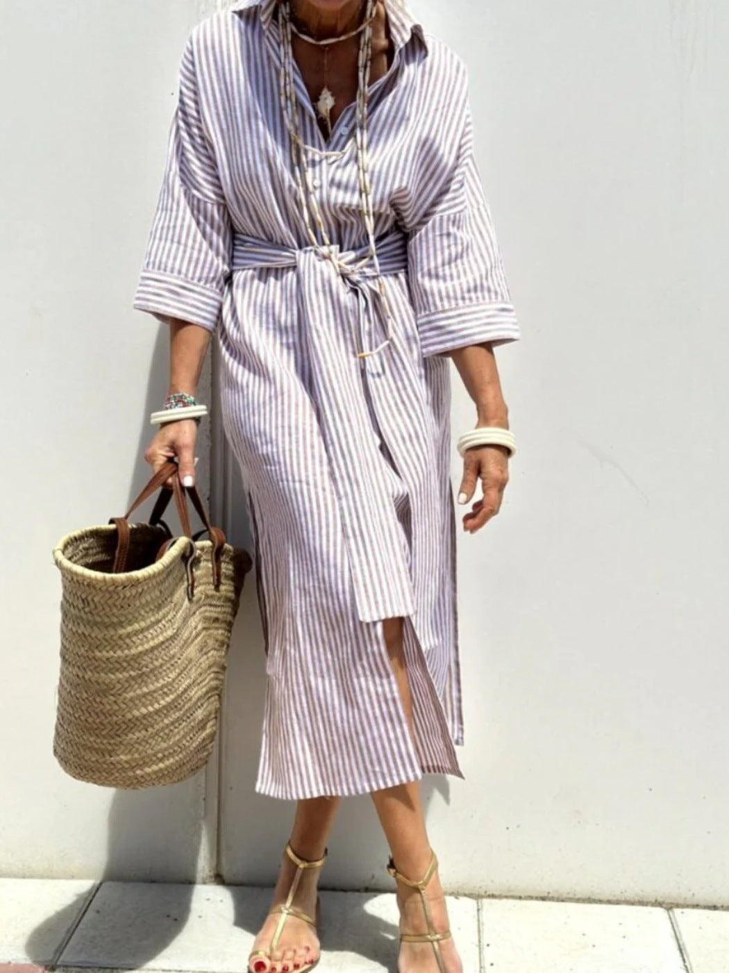 Colen - robe chemise classique rayée à lacets