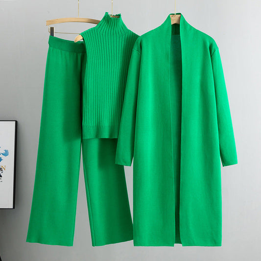 Ensemble 3 Pièces– Gilet Sans Manches, Long Cardigan et Pantalon Large