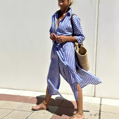 Colen - robe chemise classique rayée à lacets